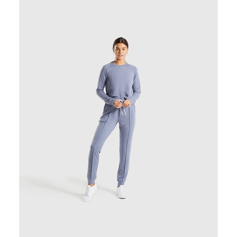 Gymshark Steel Blue Solace Cropped Long Sleeve Tumbhole Sweater Size Small - Picture 3 of 14